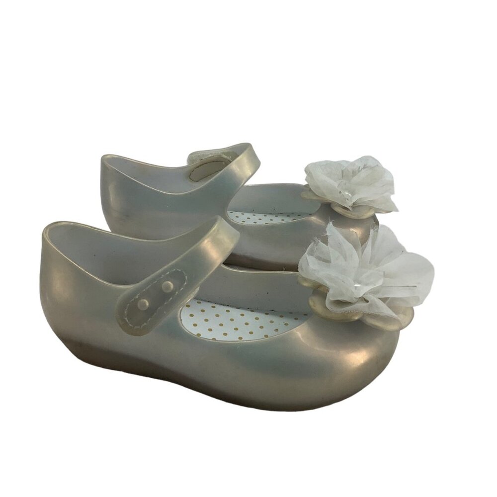 Kids Silver Shoes with Flower Detail